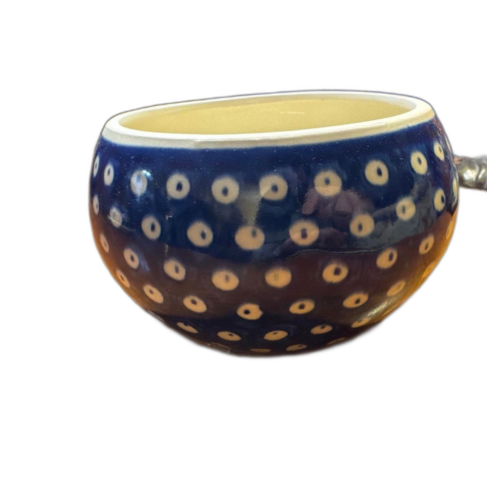 Polish Pottery Bowl Dark Blue and White Dots